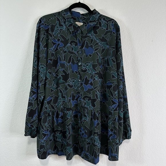 LOGO Women's Long Sleeve Peplum Blouse Shell Buttons Size XL Multicolor - Picture 1 of 10